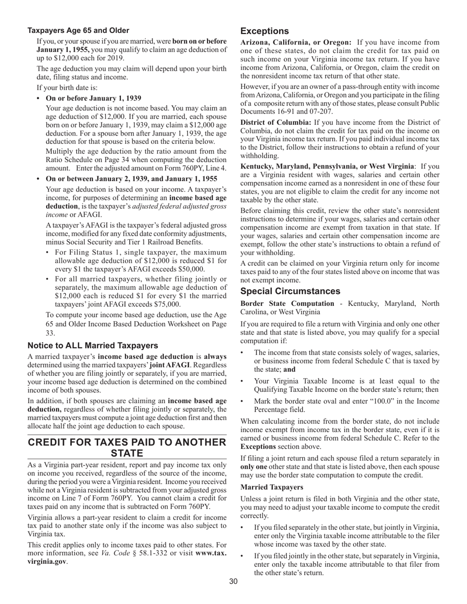 Instructions for Form 760PY Virginia Part-Year Resident Income Tax Return - Virginia, Page 36