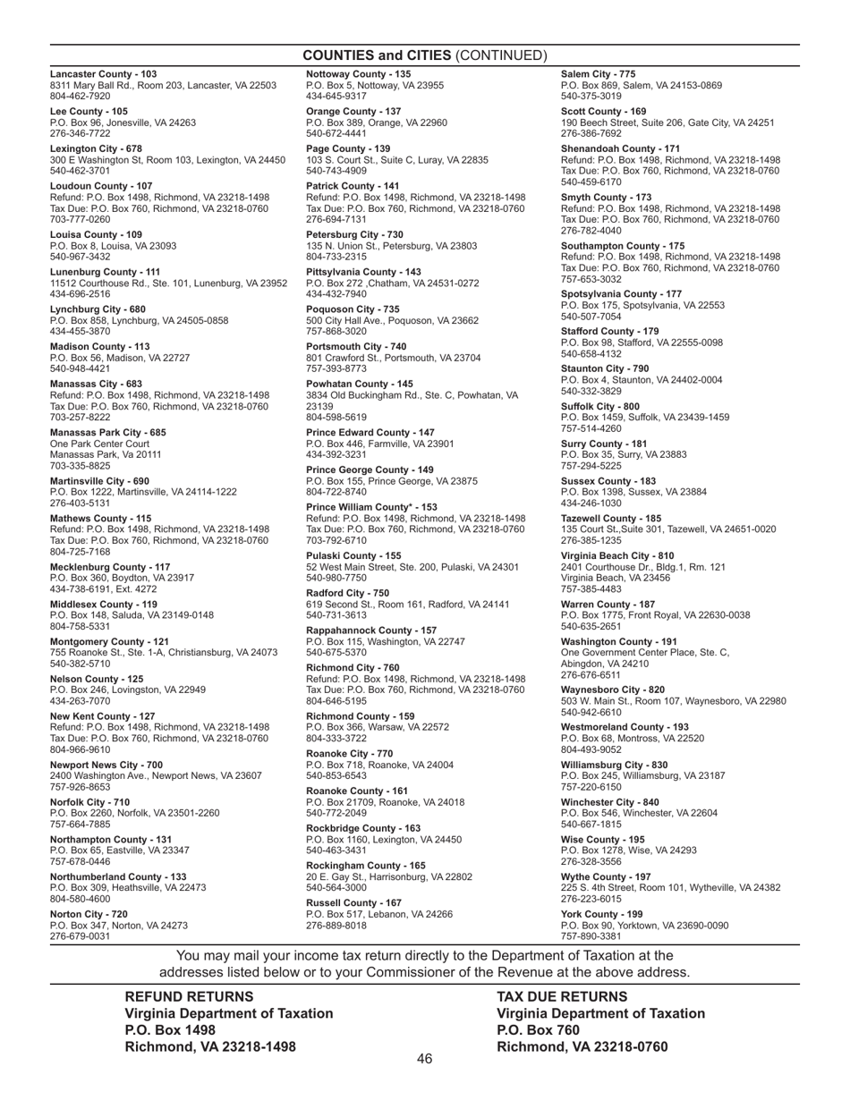 Instructions for Form 760PY Virginia Part-Year Resident Income Tax Return - Virginia, Page 52