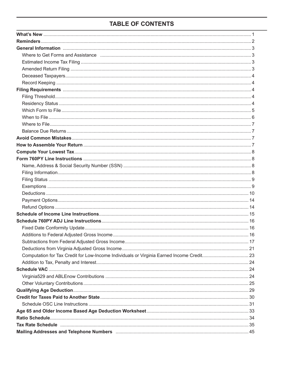 Instructions for Form 760PY Virginia Part-Year Resident Income Tax Return - Virginia, Page 5