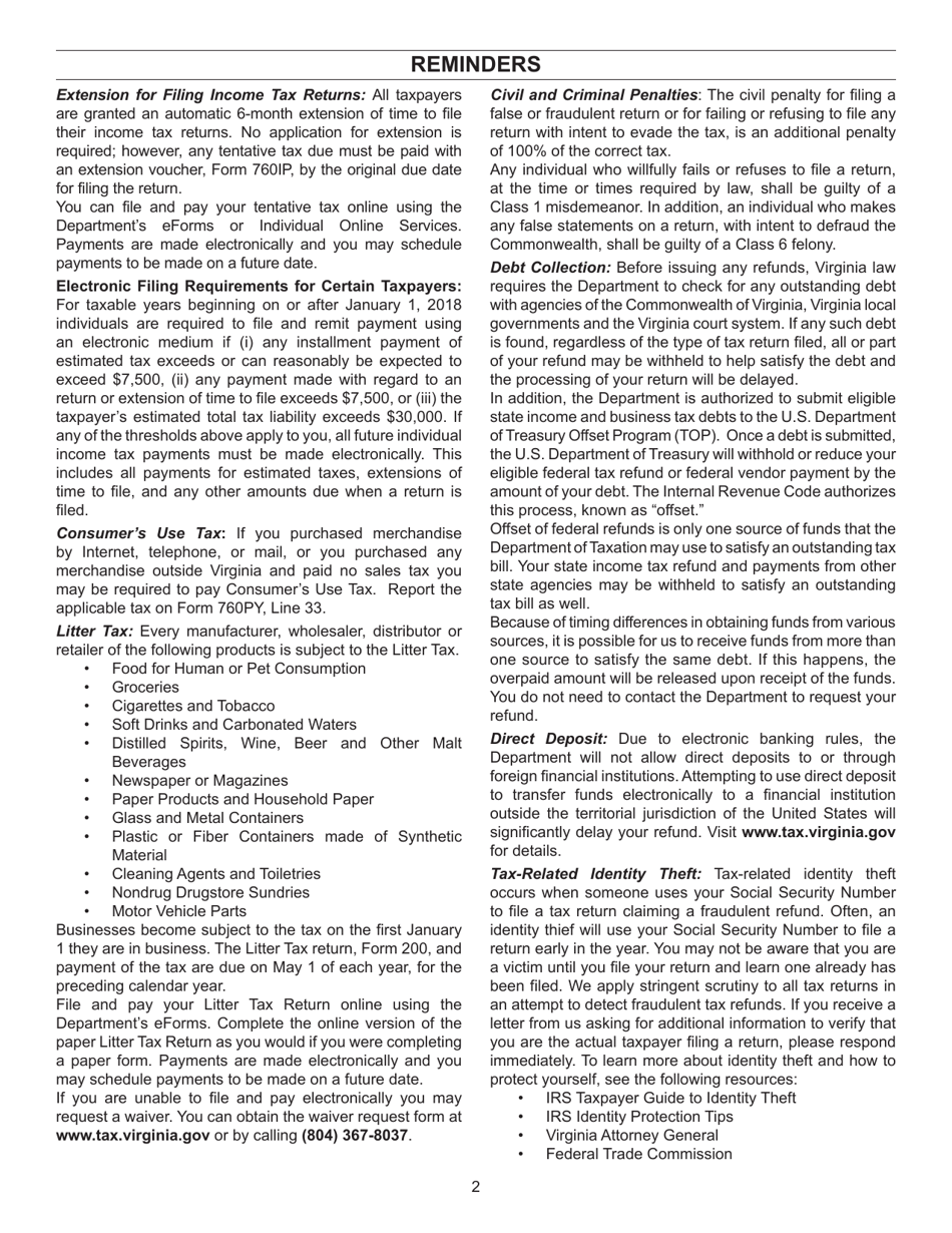 Instructions for Form 760PY Virginia Part-Year Resident Income Tax Return - Virginia, Page 8