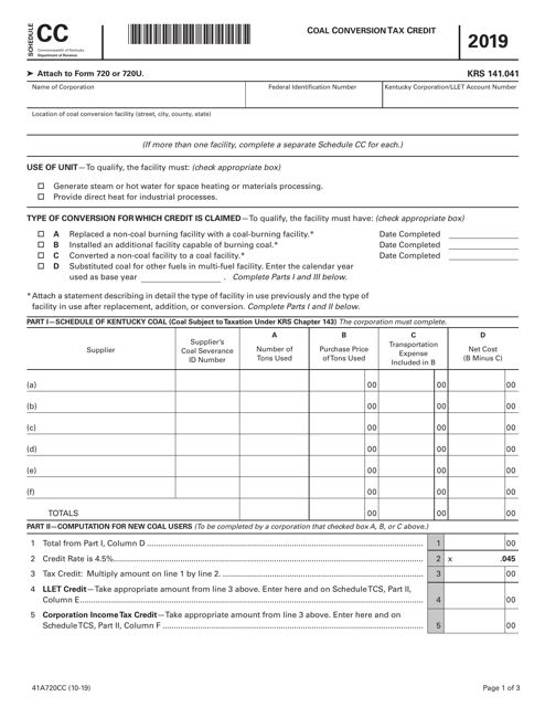 Form 41A720CC Schedule CC Coal Conversion Tax Credit - Kentucky, 2019