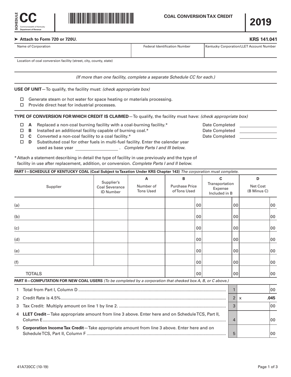 Form 41A720CC Schedule CC Coal Conversion Tax Credit - Kentucky, Page 1