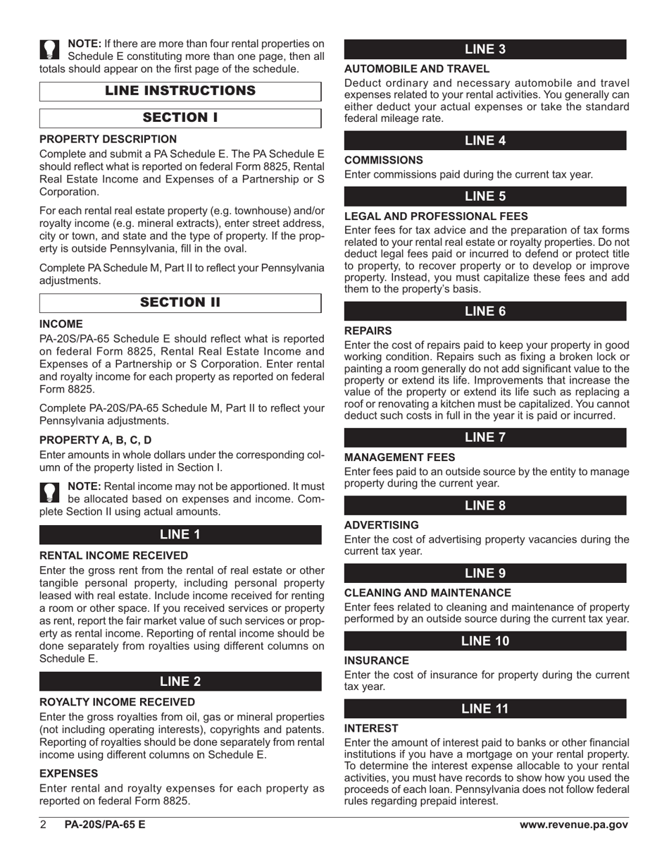 Form PA-20S (PA-65) Schedule E Rent and Royalty Income (Loss) - Pennsylvania, Page 4
