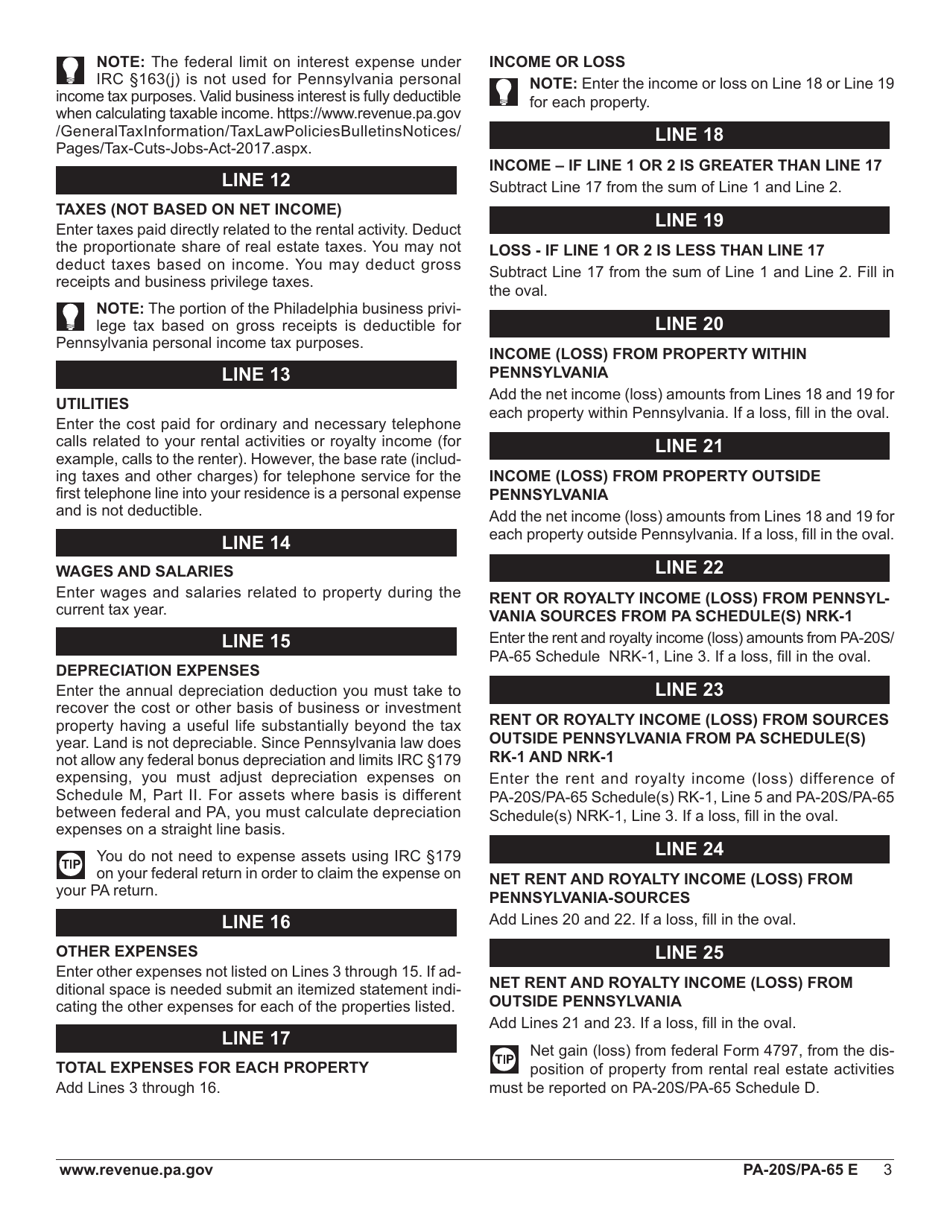 Form PA-20S (PA-65) Schedule E Rent and Royalty Income (Loss) - Pennsylvania, Page 5