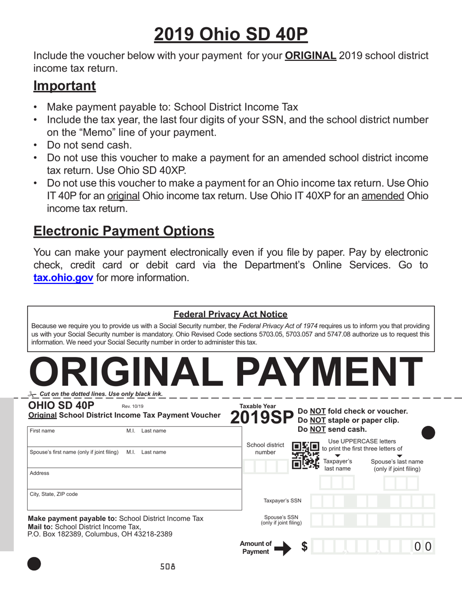 Form SD40P School District Income Tax Payment Voucher - Ohio, Page 1