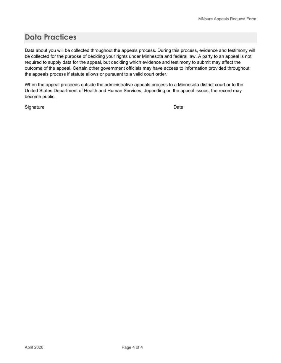 Appeal Request Form - Minnesota, Page 4