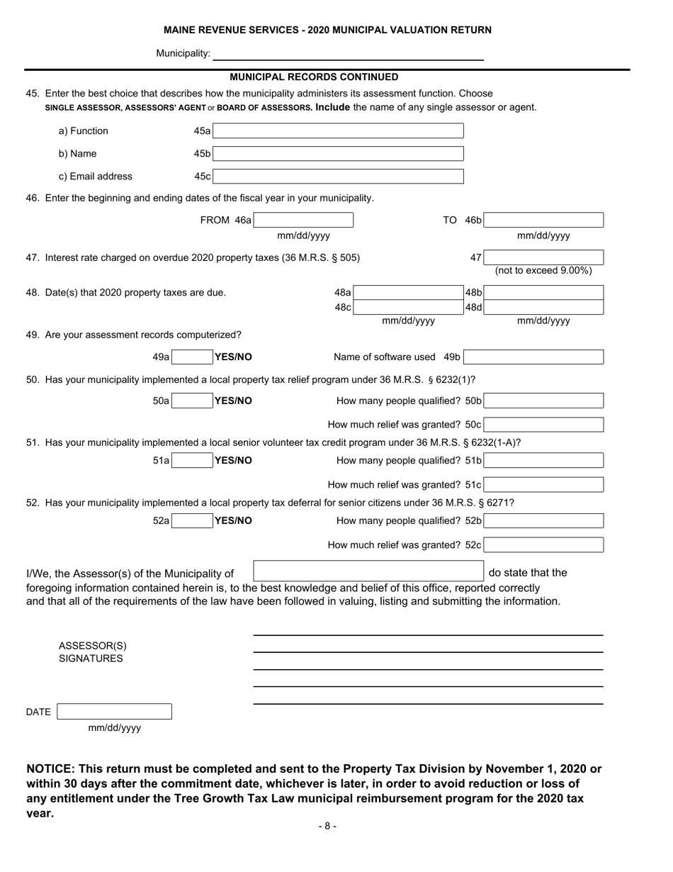 Municipal Valuation Return - Maine, Page 9