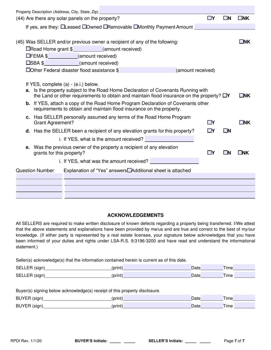 Louisiana Property Disclosure Exemption Form Download Fillable PDF ...