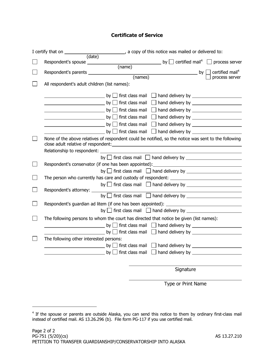 Form PG-751 Petition to Transfer Guardianship / Conservatorship Into Alaska - Alaska, Page 2