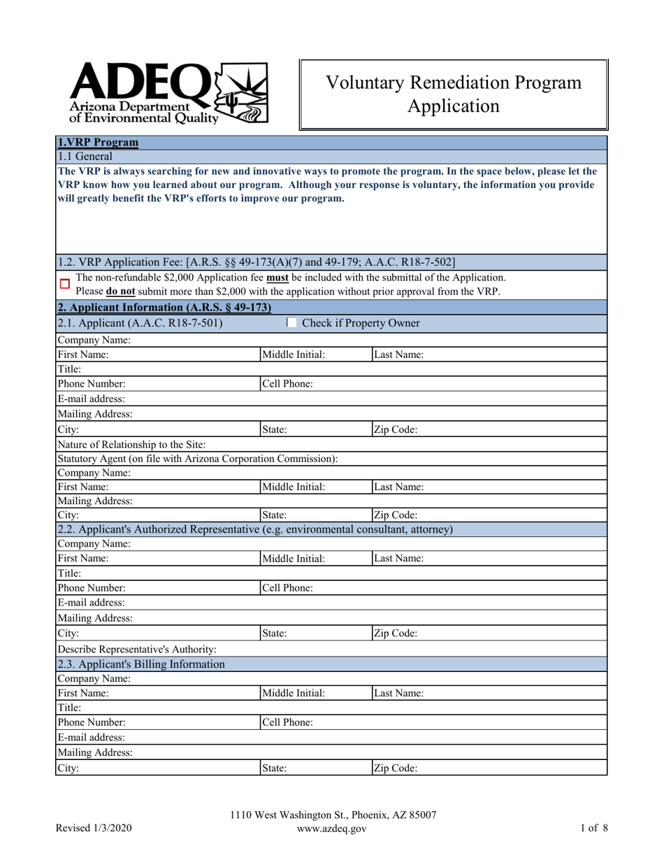 Voluntary Remediation Program Application - Arizona, Page 3