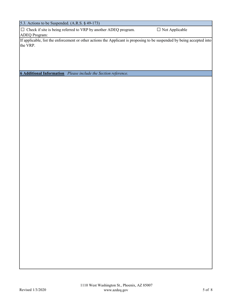 Voluntary Remediation Program Application - Arizona, Page 7