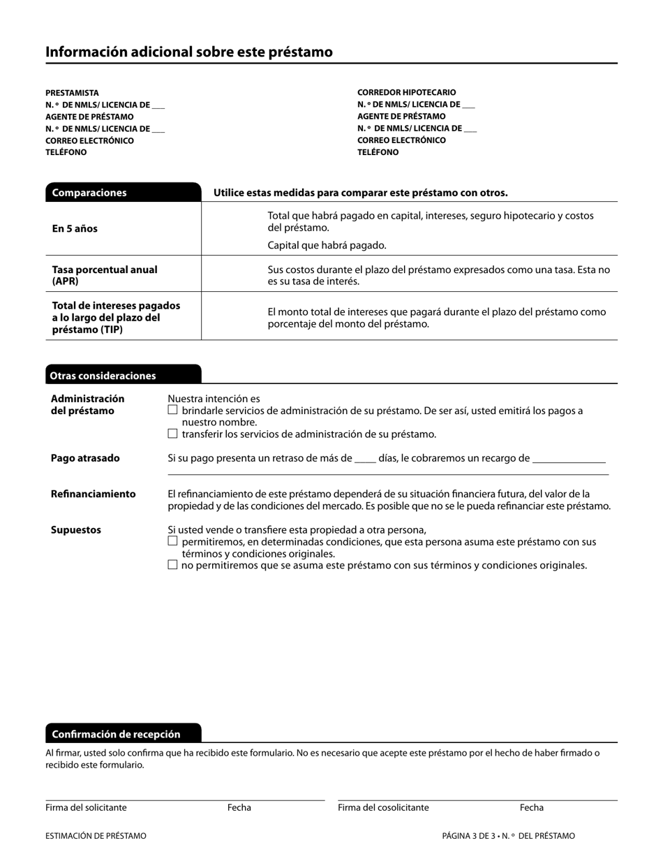Formulario H-28(A) Mortgage Loan Transaction Loan Estimate (Spanish), Page 10