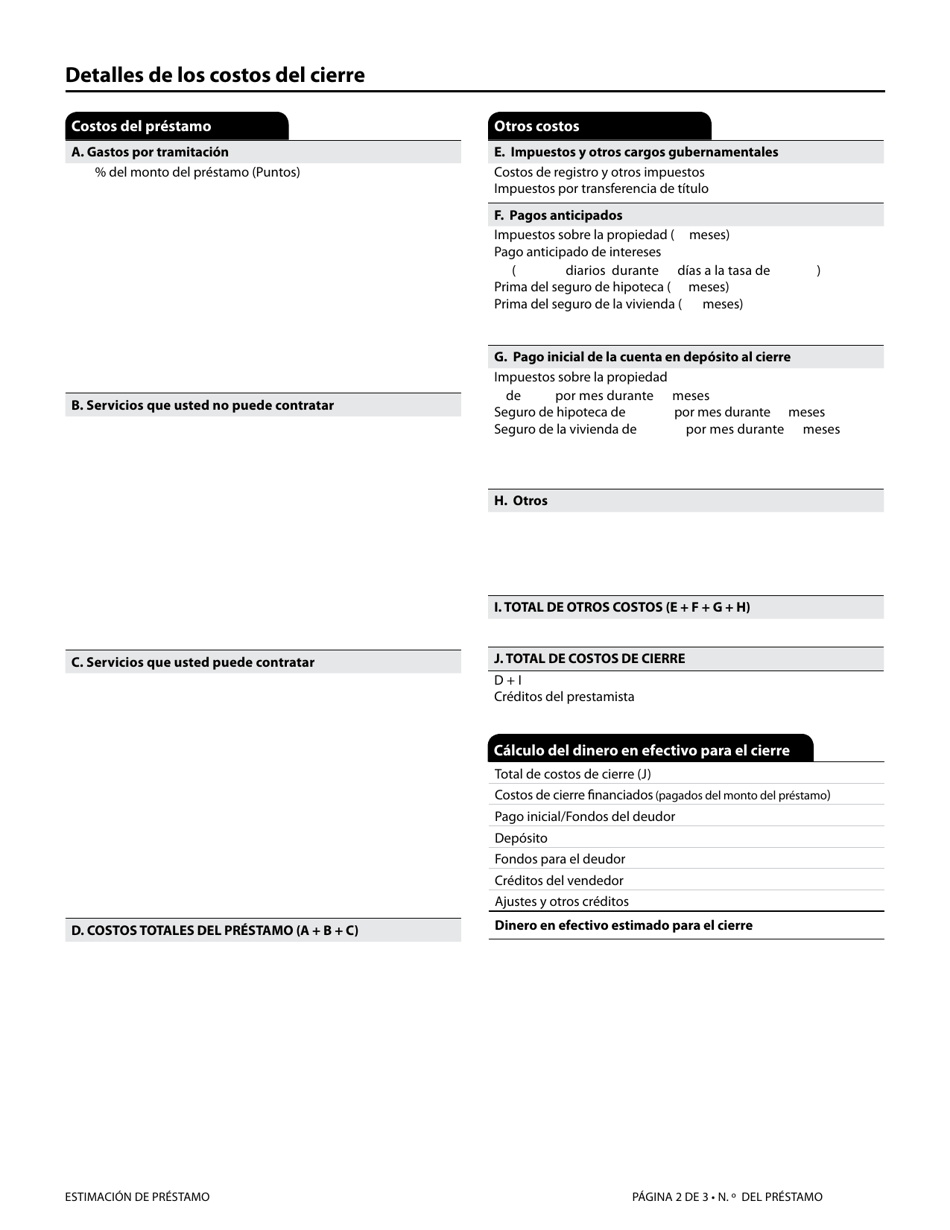 Formulario H-28(A) Mortgage Loan Transaction Loan Estimate (Spanish), Page 4