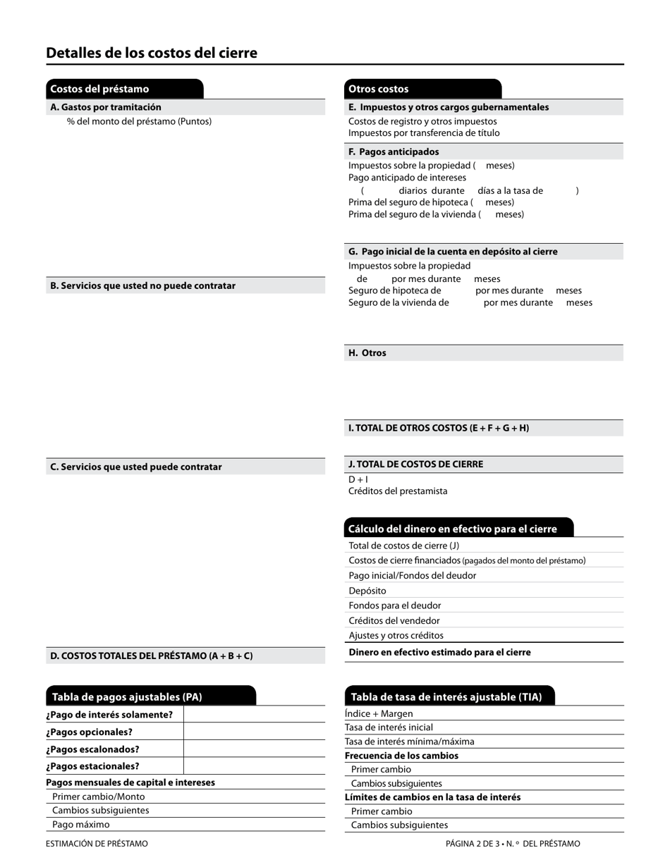 Formulario H-28(A) Mortgage Loan Transaction Loan Estimate (Spanish), Page 5
