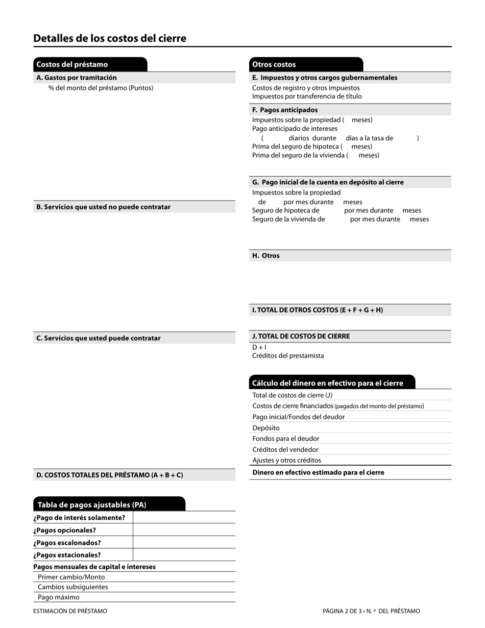 Formulario H-28(A) Mortgage Loan Transaction Loan Estimate (Spanish), Page 6
