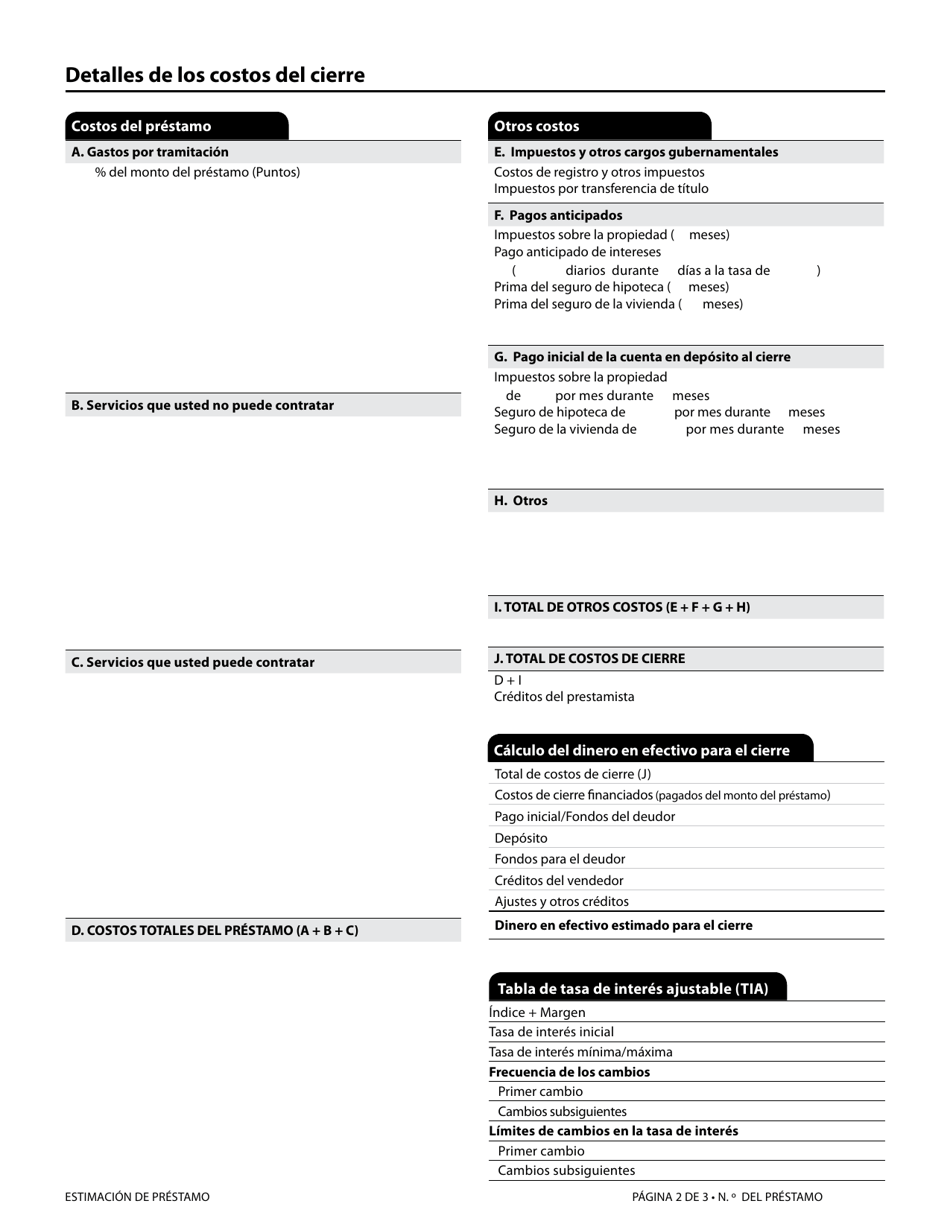 Formulario H-28(A) Mortgage Loan Transaction Loan Estimate (Spanish), Page 7
