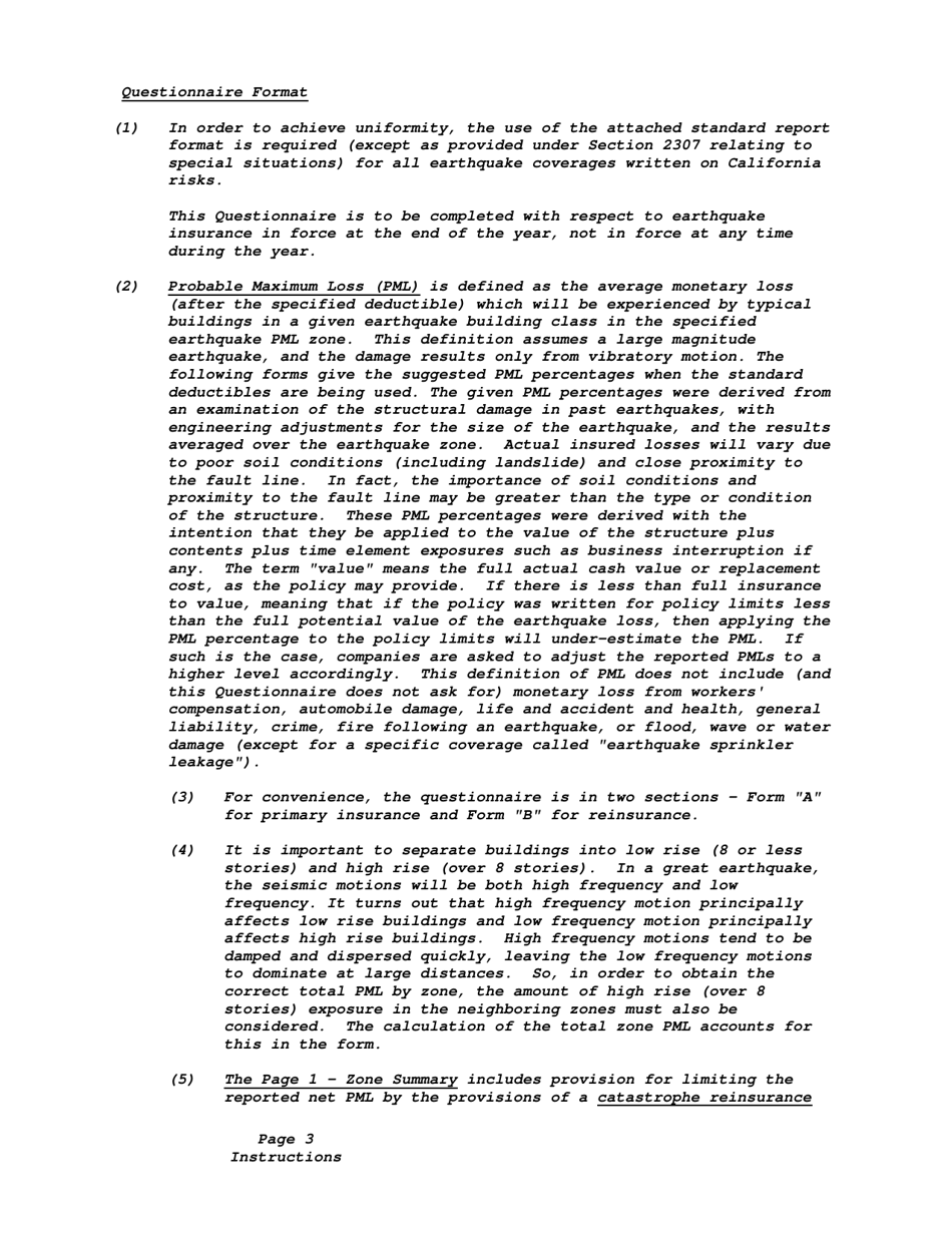 Instructions for California Earthquake Probable Maximum Loss Questionnaire - California, Page 3