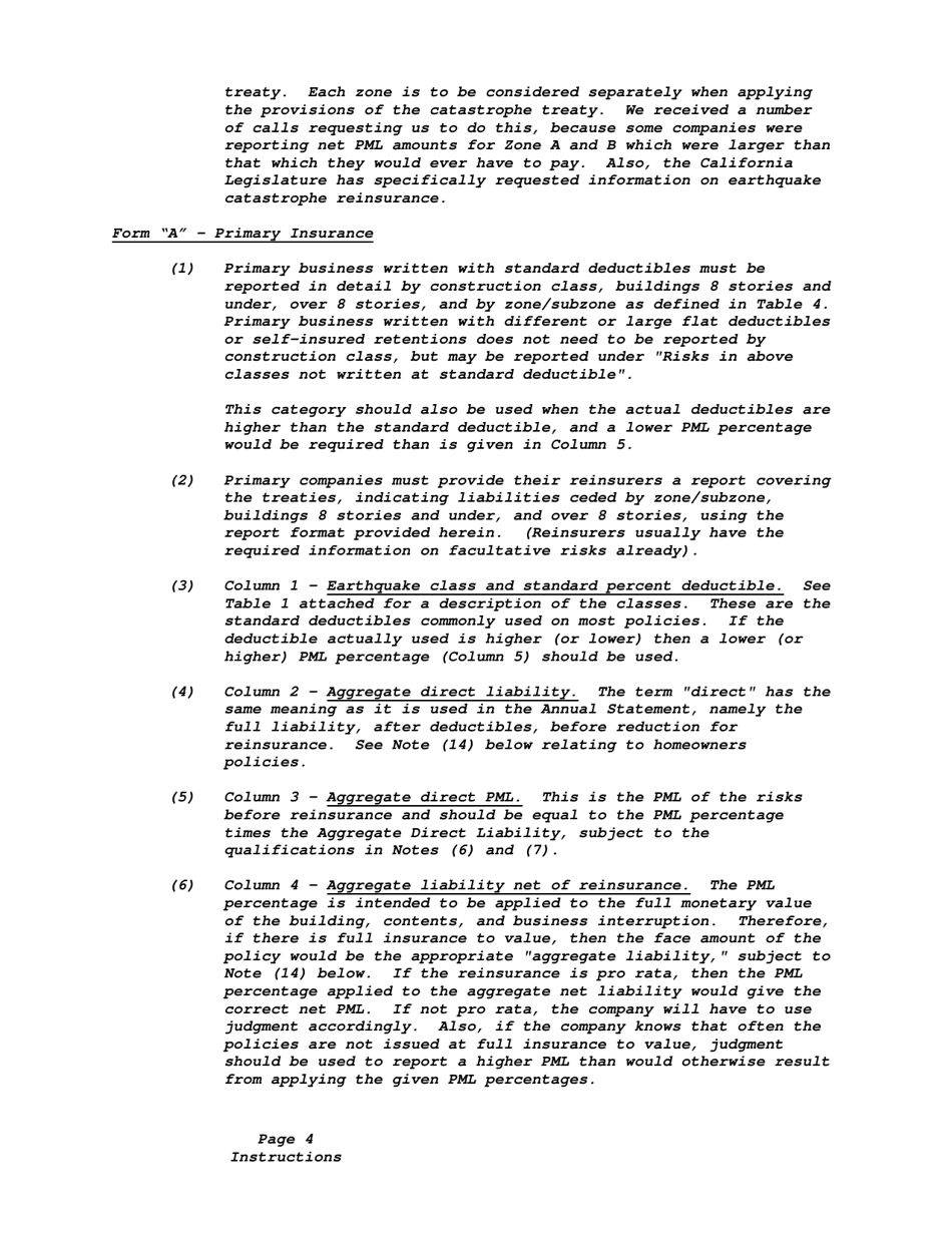 Instructions for California Earthquake Probable Maximum Loss Questionnaire - California, Page 4