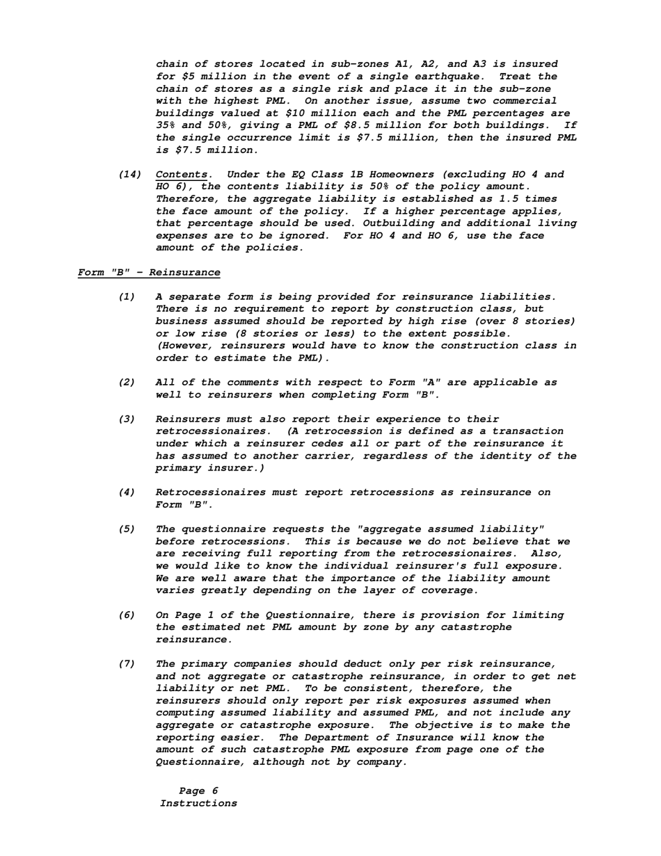 Instructions for California Earthquake Probable Maximum Loss Questionnaire - California, Page 6