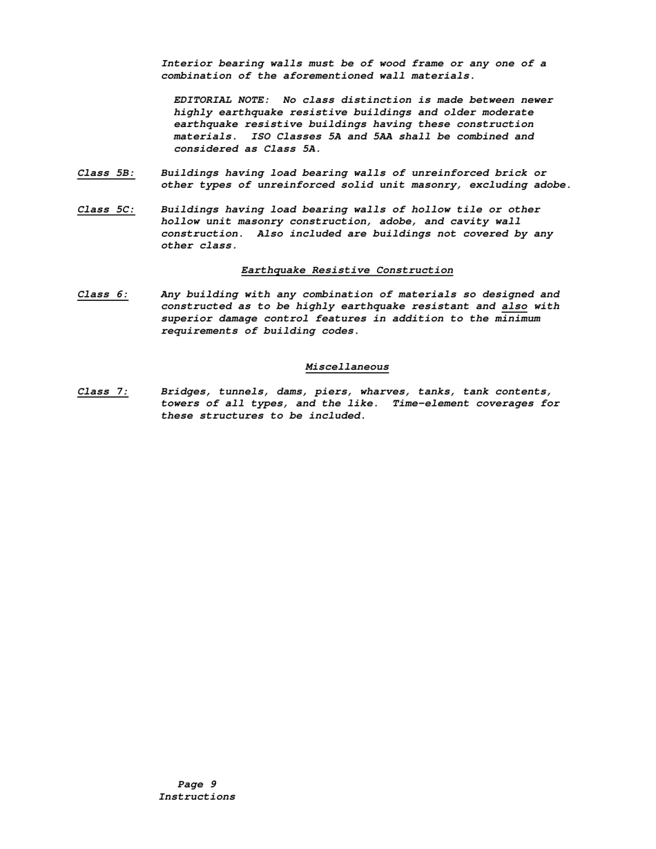 Instructions for California Earthquake Probable Maximum Loss Questionnaire - California, Page 9