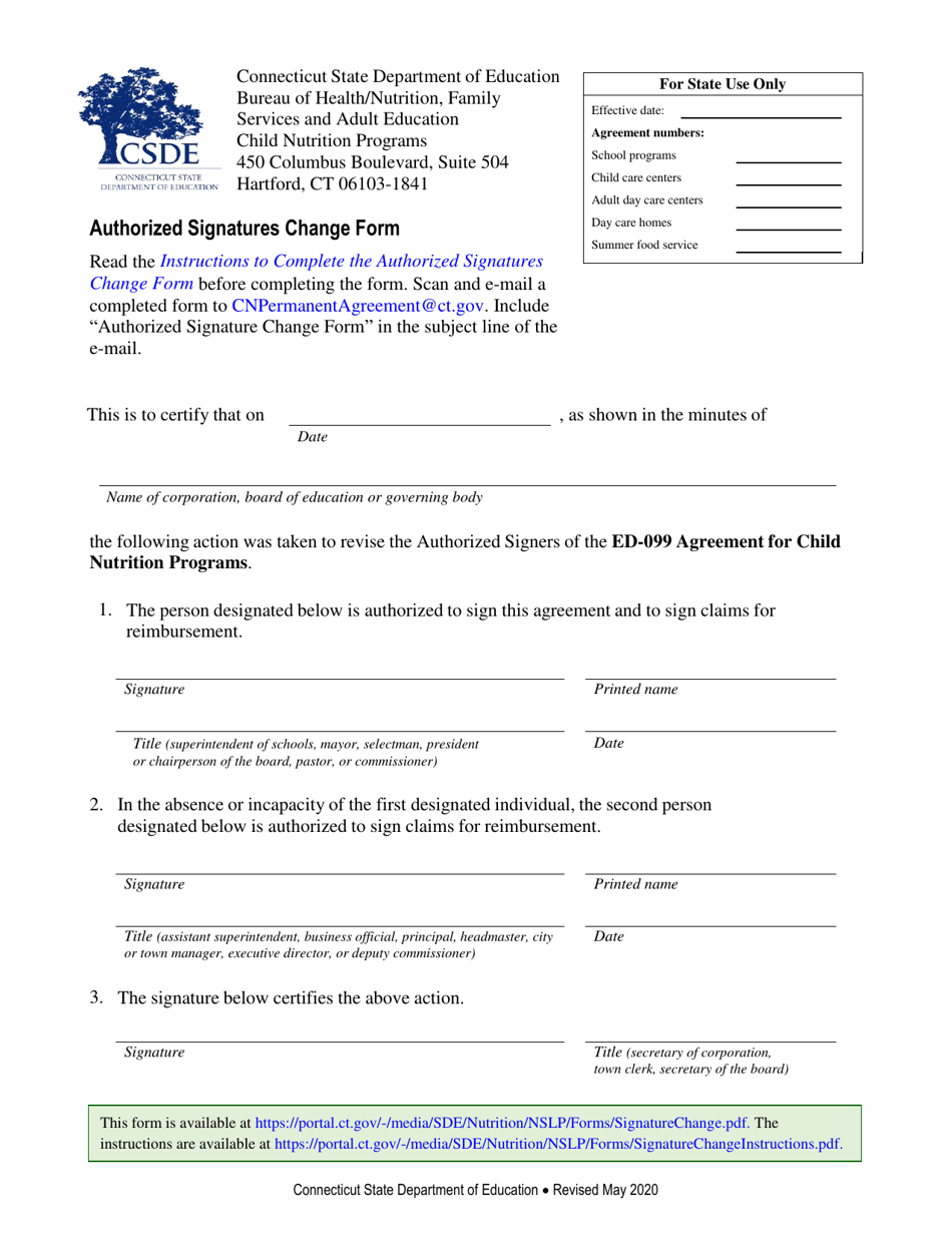 Authorized Signatures Change Form - Connecticut, Page 1