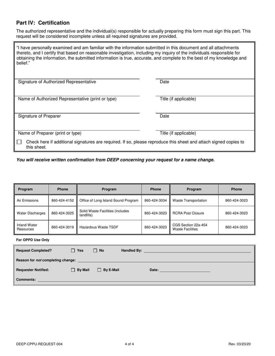 Form DEEP-CPPU-REQUEST-004 Request to Change Company / Individual Name - Connecticut, Page 4