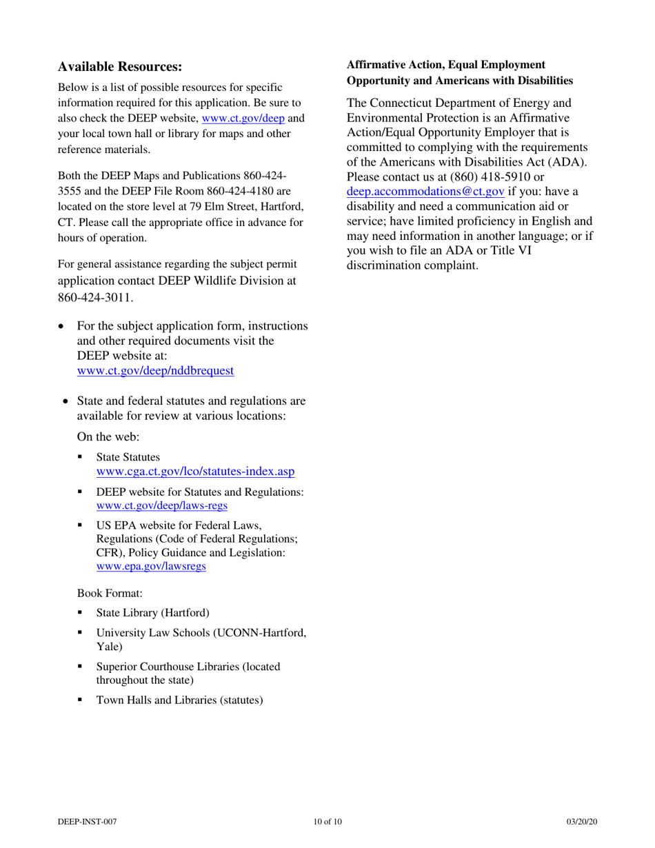 Instructions for Form DEEP-REQ-APP-007 Request for Natural Diversity Data Base (Nddb) State Listed Species Review - Connecticut, Page 10
