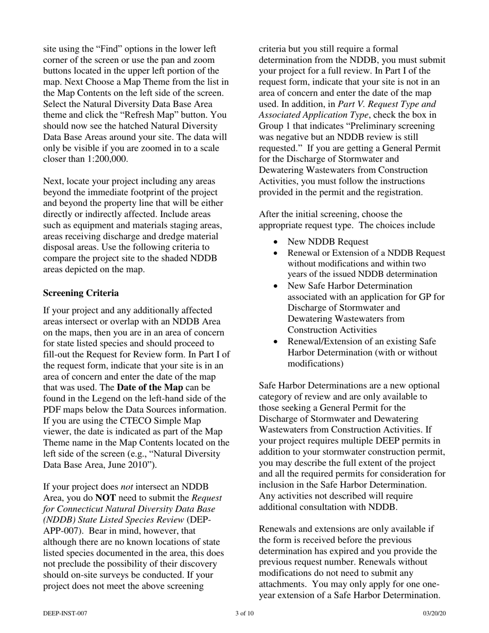 Instructions for Form DEEP-REQ-APP-007 Request for Natural Diversity Data Base (Nddb) State Listed Species Review - Connecticut, Page 3