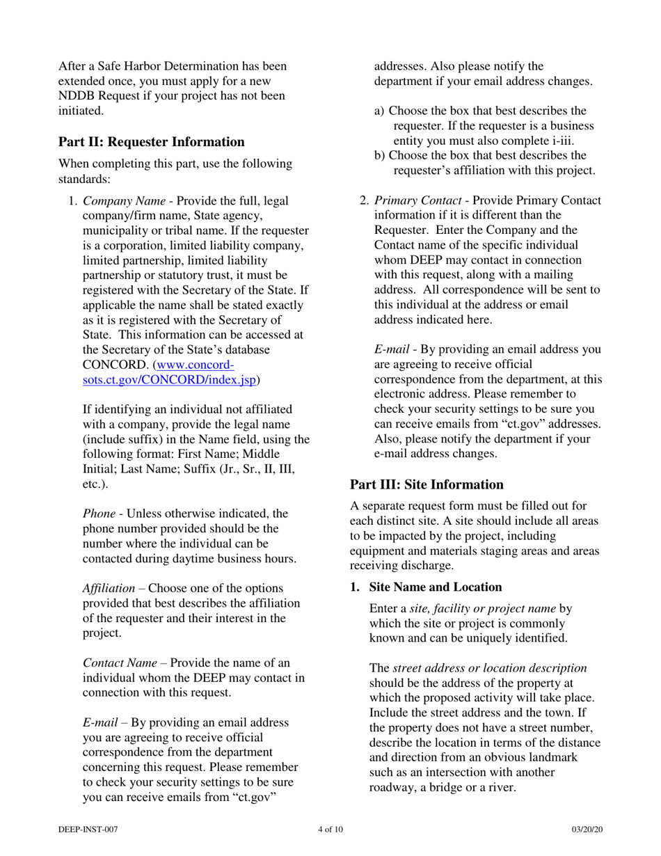 Instructions for Form DEEP-REQ-APP-007 Request for Natural Diversity Data Base (Nddb) State Listed Species Review - Connecticut, Page 4