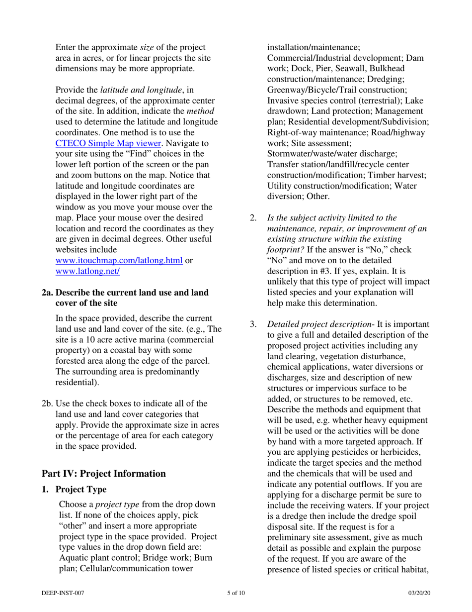 Instructions for Form DEEP-REQ-APP-007 Request for Natural Diversity Data Base (Nddb) State Listed Species Review - Connecticut, Page 5