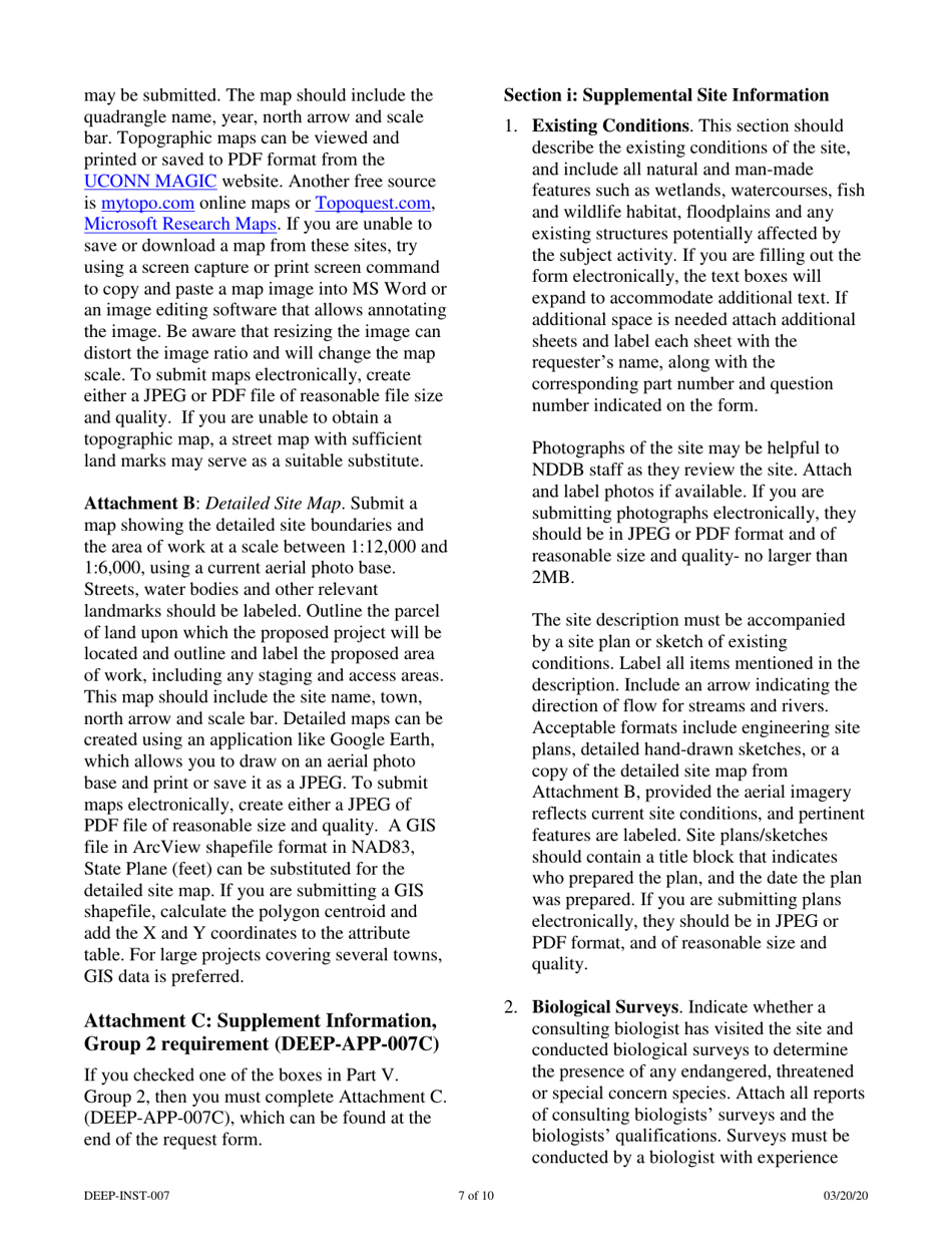 Instructions for Form DEEP-REQ-APP-007 Request for Natural Diversity Data Base (Nddb) State Listed Species Review - Connecticut, Page 7