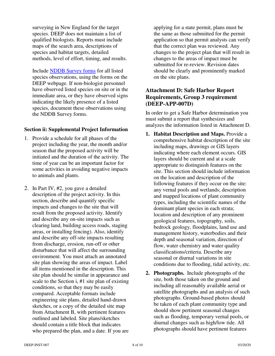 Instructions for Form DEEP-REQ-APP-007 Request for Natural Diversity Data Base (Nddb) State Listed Species Review - Connecticut, Page 8
