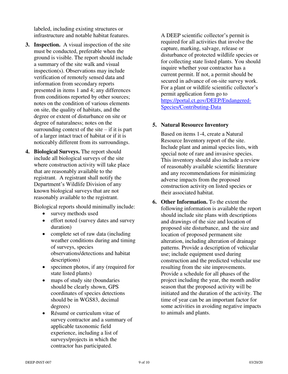 Instructions for Form DEEP-REQ-APP-007 Request for Natural Diversity Data Base (Nddb) State Listed Species Review - Connecticut, Page 9