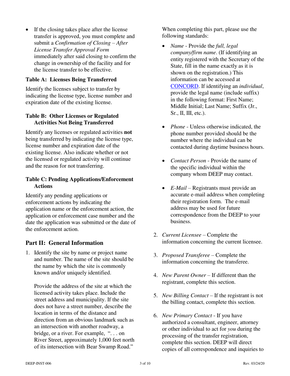 Instructions for Form DEEP-APP-006 License Transfer Form - Connecticut, Page 3