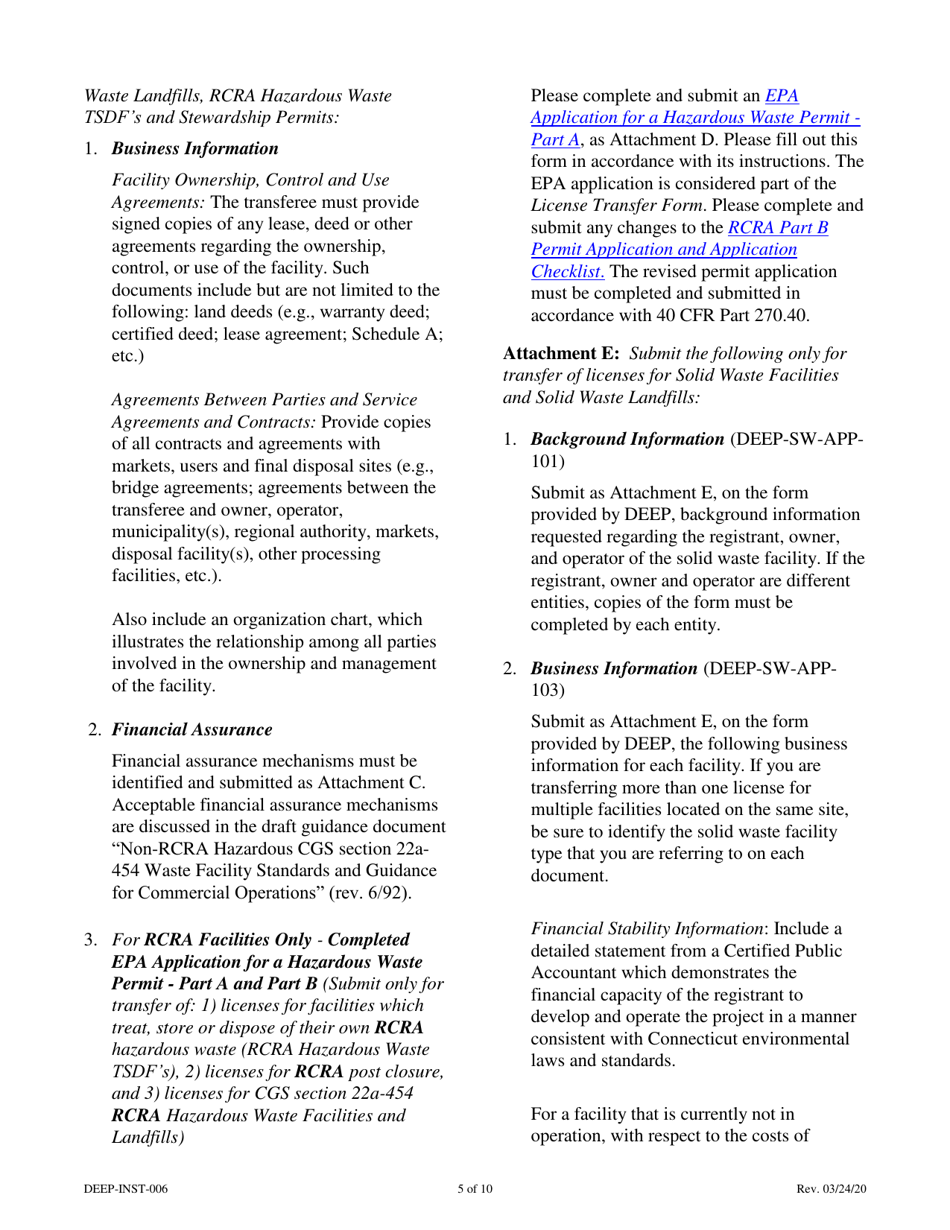 Instructions for Form DEEP-APP-006 License Transfer Form - Connecticut, Page 5