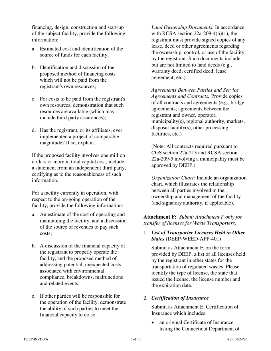 Instructions for Form DEEP-APP-006 License Transfer Form - Connecticut, Page 6
