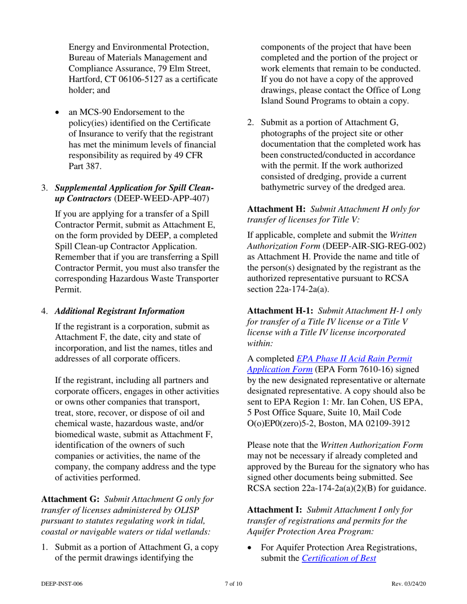 Instructions for Form DEEP-APP-006 License Transfer Form - Connecticut, Page 7