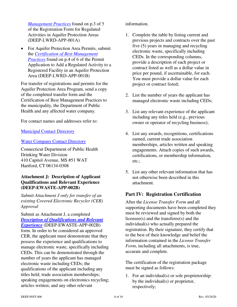 Instructions for Form DEEP-APP-006 License Transfer Form - Connecticut, Page 8