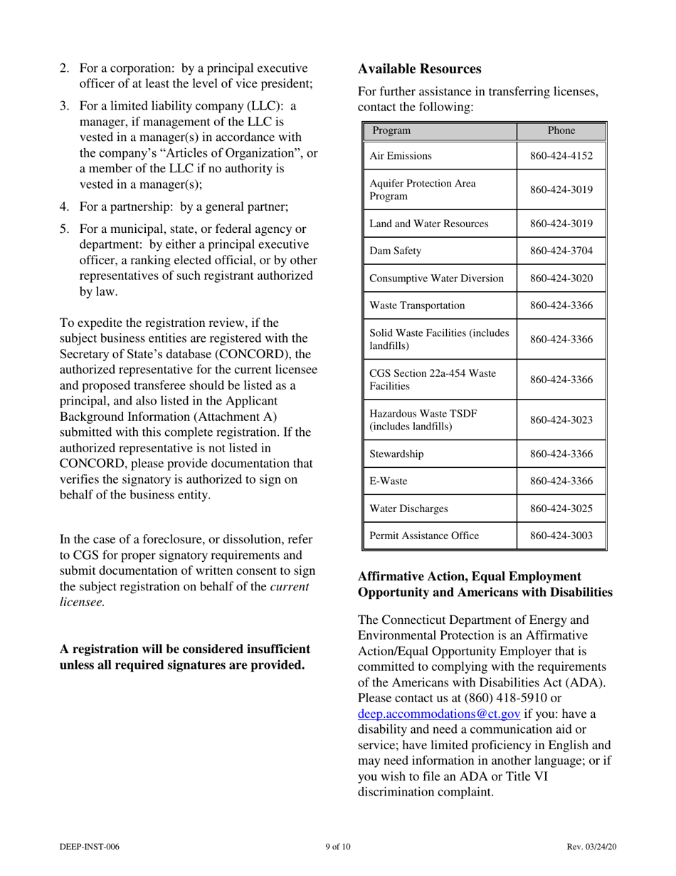 Instructions for Form DEEP-APP-006 License Transfer Form - Connecticut, Page 9