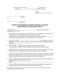 Family Law Form 12.948(B) Motion for Temporary Order Granting Custodial Responsibility During Deployment - Florida, Page 5
