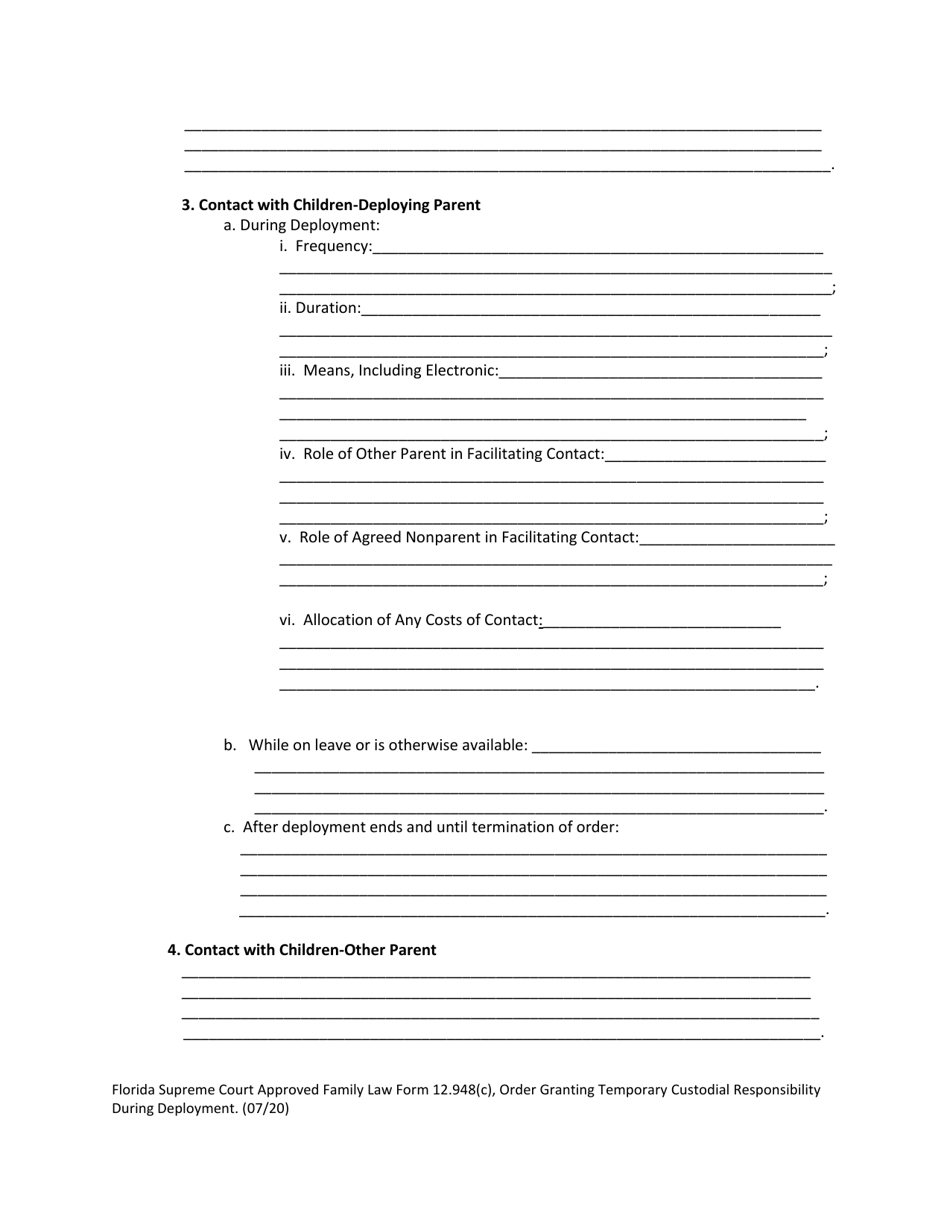 Family Law Form 12.948(C) Order Granting Temporary Custodial Responsibility During Deployment - Florida, Page 3