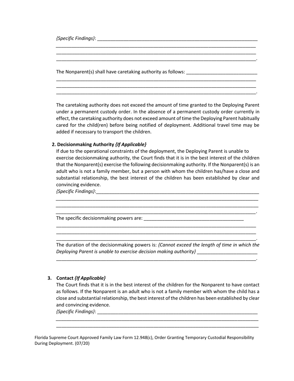 Family Law Form 12.948(C) Order Granting Temporary Custodial Responsibility During Deployment - Florida, Page 5