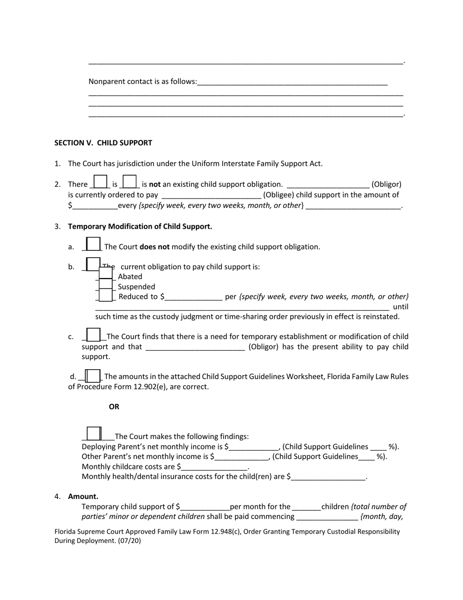 Family Law Form 12.948(C) Order Granting Temporary Custodial Responsibility During Deployment - Florida, Page 6