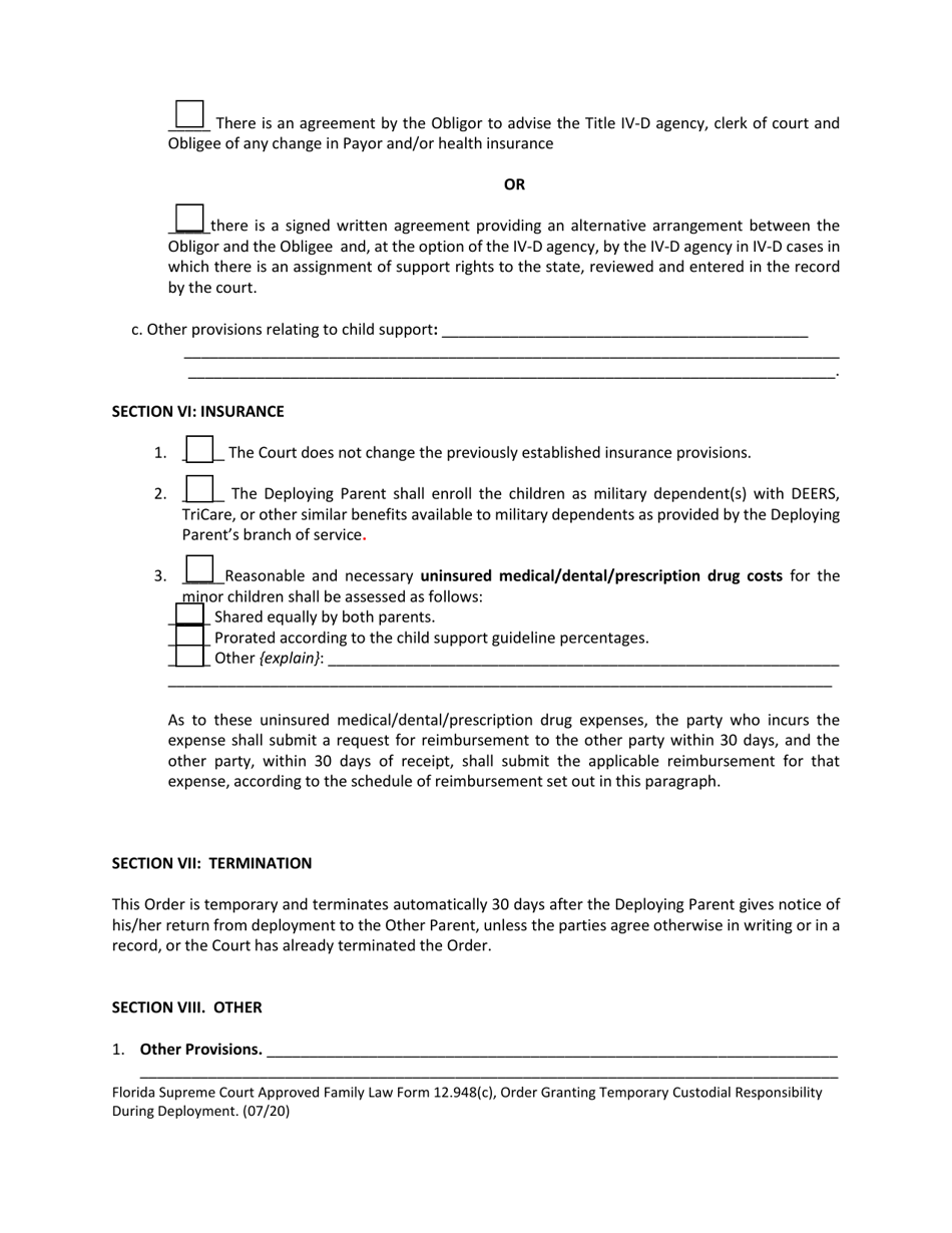 Family Law Form 12.948(C) Order Granting Temporary Custodial Responsibility During Deployment - Florida, Page 8