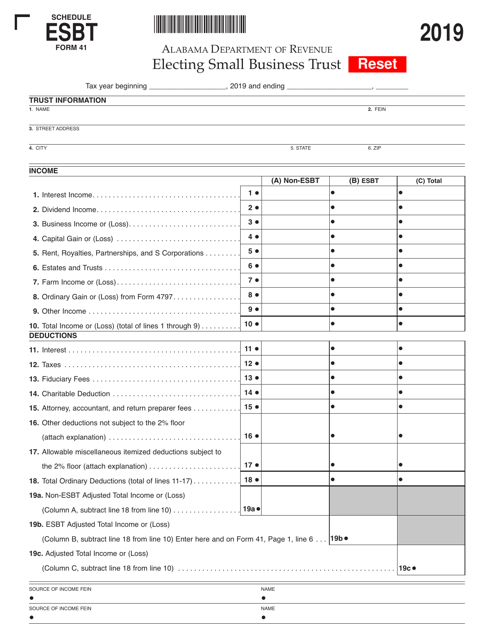 Form 41 Schedule ESBT 2019 Printable Pdf