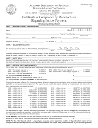 Form TOB: NPM-ESC CERT Certificate of Compliance by Manufacturer Regarding Escrow Payment (Including Importers) - Alabama