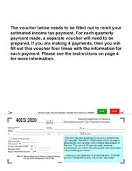 Document preview: Form 40ES Estimated Income Tax Payment Voucher - Alabama, 2020