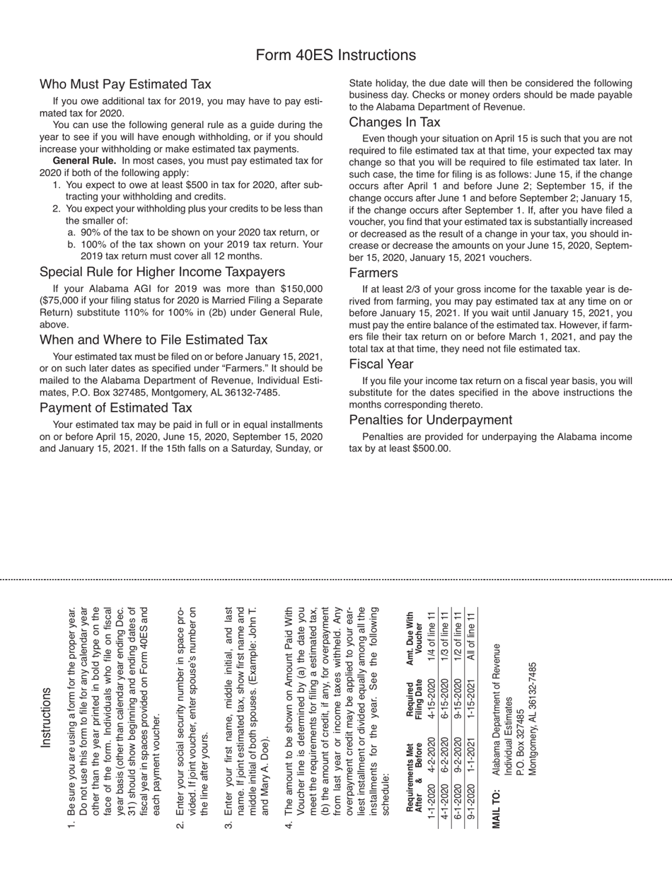 Instructions for Form 40ES Estimated Income Tax Payment Voucher - Alabama, Page 1
