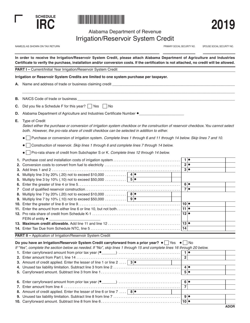 Schedule IRC Download Printable PDF or Fill Online Irrigation/Reservoir ...