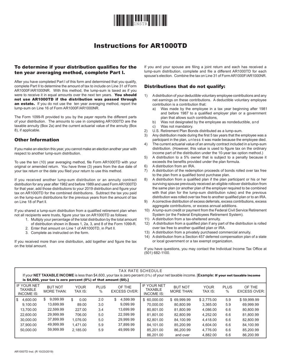 Form AR1000TD Lump-Sum Distribution Averaging - Arkansas, Page 2